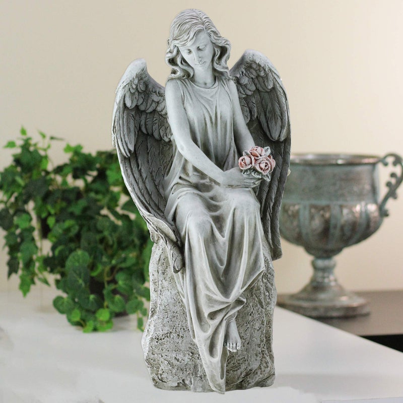 Joseph's Studio by Roman, 17.75" H Angel Holding Flowers Garden Statue, Religious Outdoor Decor - Image 3